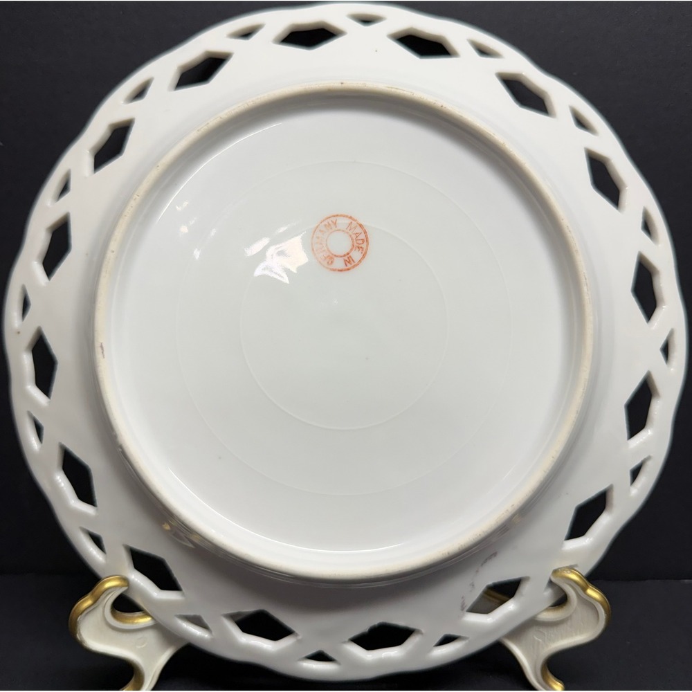 Antique German Reticulated Porcelain Plate Hand Painted StrawberriesGooseberries - Picture 10 of 10